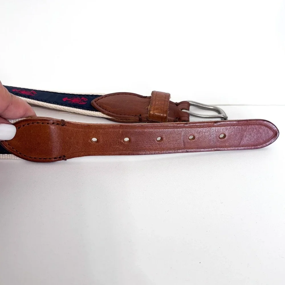 Crewcuts Boys Preppy Lobster Ribbon Belt Medium Navy Red Nautical Leather Trim